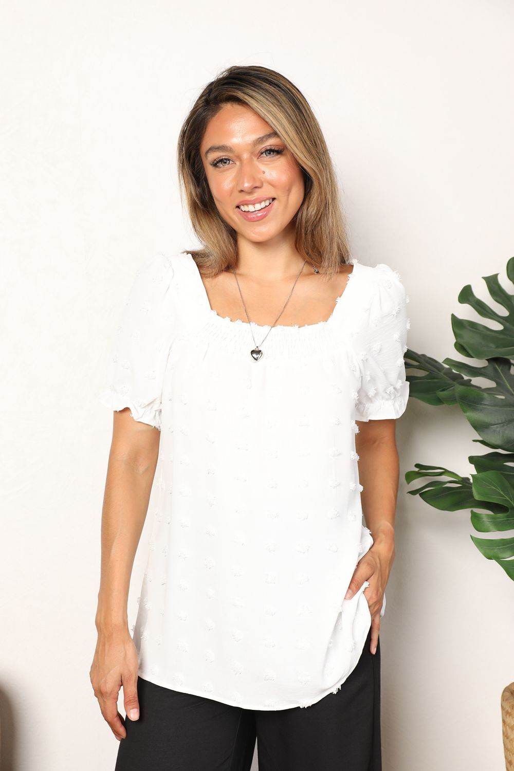 Mandy Swiss Dot Puff Sleeve Square Neck Blouse White Trendsi ed7818bf72494c2194e10b923a6dc41c-Max