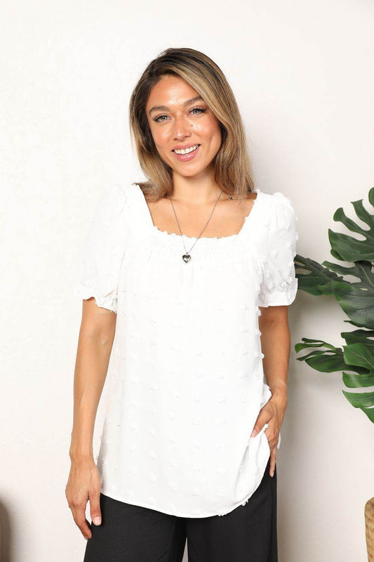 Mandy Swiss Dot Puff Sleeve Square Neck Blouse White Trendsi ed7818bf72494c2194e10b923a6dc41c-Max