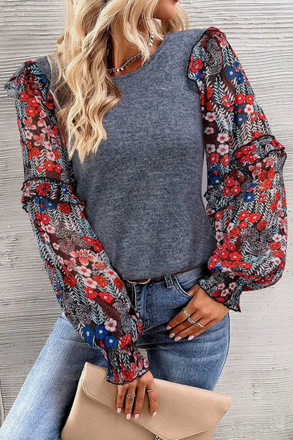 Heathered Floral Frill Lantern Sleeve Blouse Trendsi ed85b622-d97a-4b9f-acae-a57e210a403a-Max