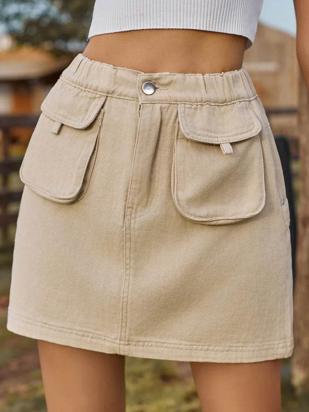 Pocketed Elastic Waist Denim Skirt Trendsi ed8b8e2c-2e82-47e8-989a-737dc5261fab-Max