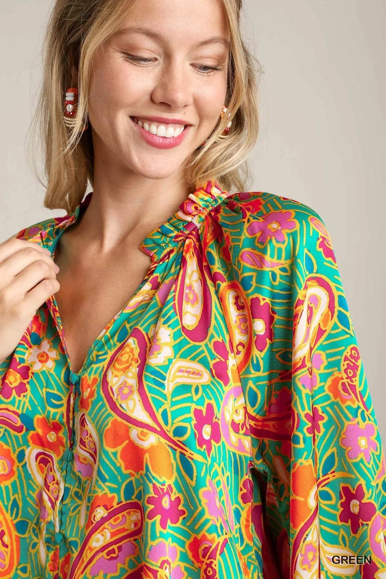 Umgee Satin Paisley Ruffle Neck Button-Up Shirt Trendsi ed9d4647-5e86-438f-8d3f-0015d4248fcd-Max-Origin