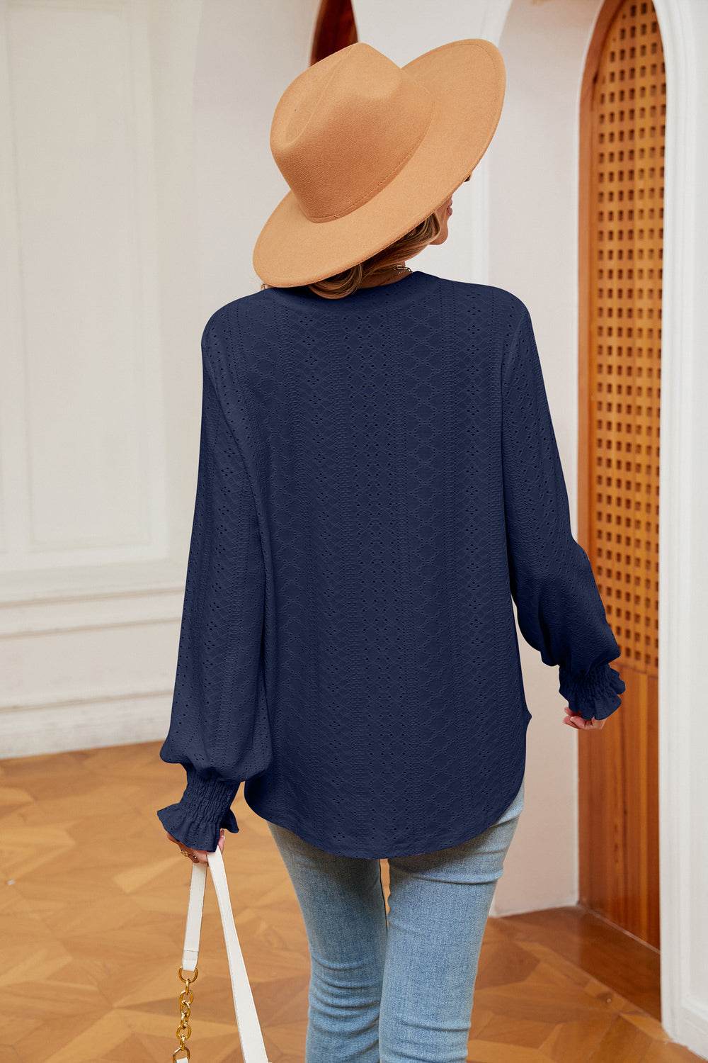 Notched Neck Flounce Sleeve Blouse Trendsi edcac25879e64ec58007af6f9299e601-Max