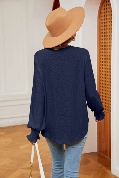 Notched Neck Flounce Sleeve Blouse Trendsi edcac25879e64ec58007af6f9299e601-Max