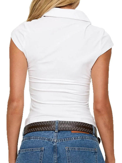 Solid Color Cap Sleeve Polo Trendsi eddb20304d1b42158a4b8606e6aabb99-Max-Origin