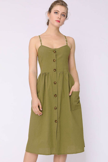 Spaghetti Strap Smocked Dress with Pockets Army Green Trendsi edecbdc099a745d2810cd9d7a70b7cde-Max