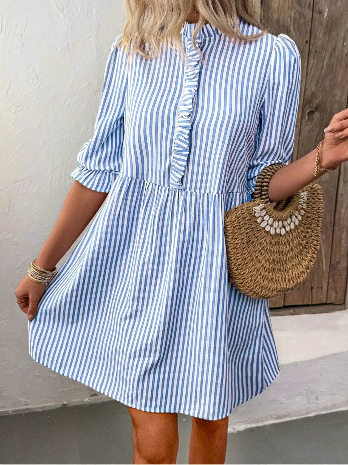 Striped Half Sleeve Mini Shirt Dress Trendsi edef4793-b5d0-41a3-8b47-4a7629a6b914-Max-Origin