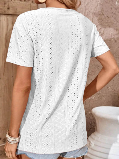 Eyelet Crisscross Short Sleeve T-Shirt Trendsi ee0239e8abc043ce8ae6f5ade2926054-Max-Origin