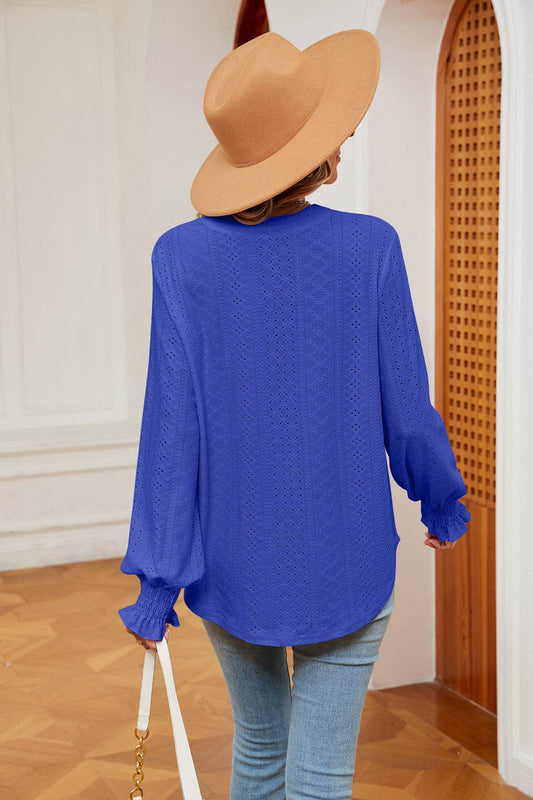 Notched Neck Flounce Sleeve Blouse Trendsi ee09c440dcad43d5b2b970b5e86ee1e9-Max