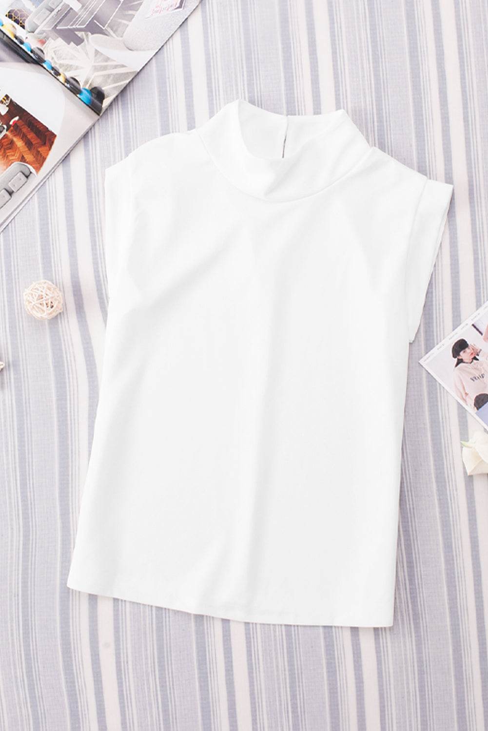 Mock Neck Cap Sleeve Blouse Trendsi ee39b7340d434eb58347774182a8d5d4-Max