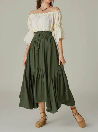 Smocked Waist Band Ruched Layered Skirt Army Green Trendsi ee3dd6a5-ddd5-4359-aa98-a130fe3a0dc6-Max