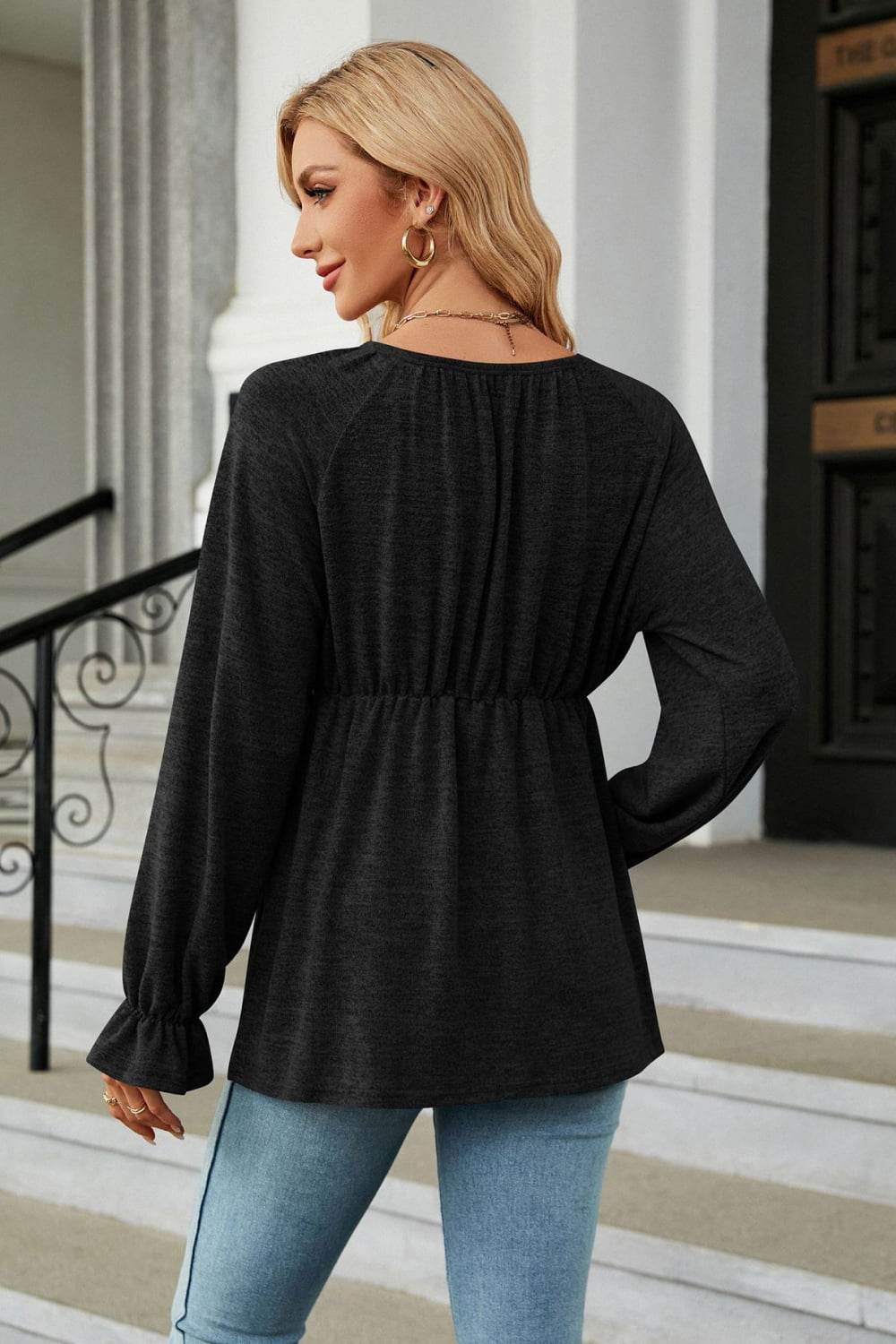 Round Neck Flounce Sleeve Blouse Trendsi ee40e7d76e3d4a75923a340c3efb5525-Max