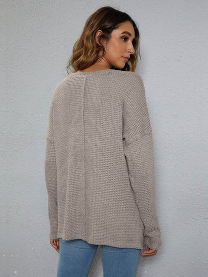 Dropped Shoulder High-Low Waffle-Knit Top Trendsi ef063c3945f7442a9d444b1a39fd01b3-Max