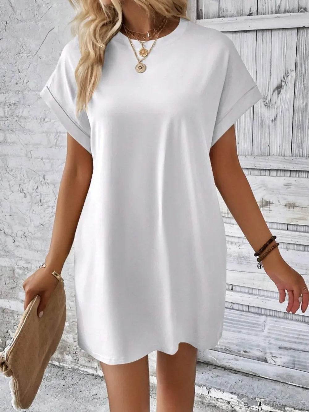 Pocketed Round Neck Short Sleeve Dress Trendsi ef21c0fc-0729-4640-90ad-6c42d4a0b52b-Max