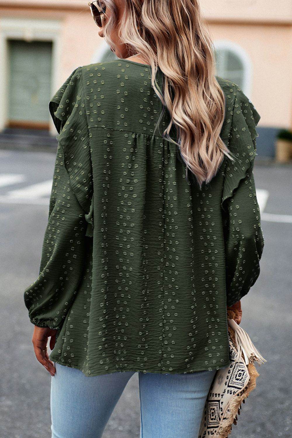 Devine Ruffle Trim Balloon Sleeve Blouse Trendsi ef361b2740844324aa083f2a44739486-Max
