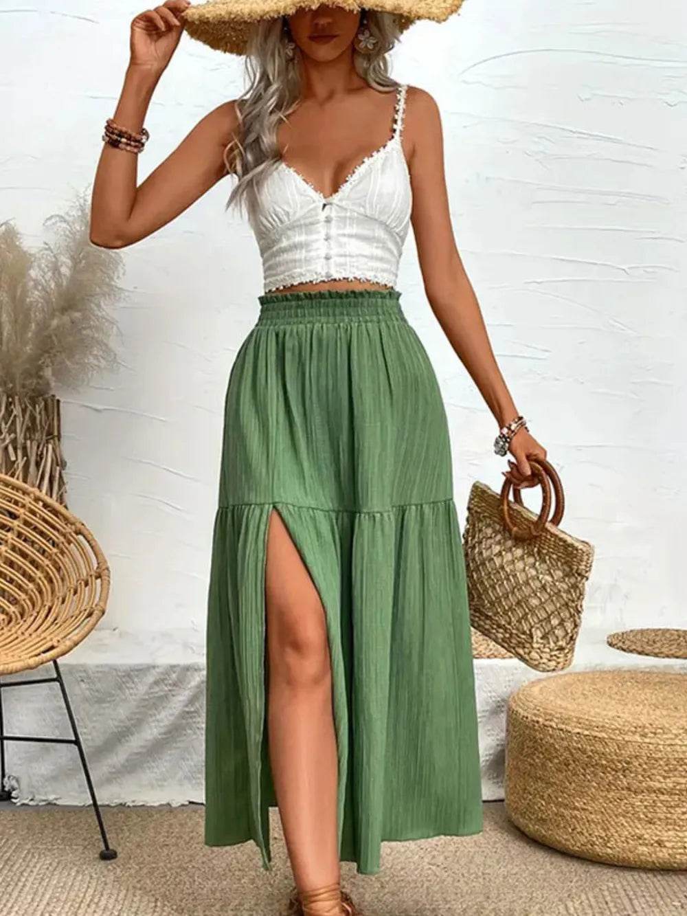 Frill Slit Skirt Trendsi ef36936e-051f-41bc-8eaf-8906ba9f6e7e-Max