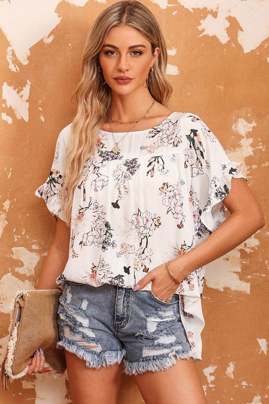 Floral Boat Neck Flounce Sleeve Blouse Floral Trendsi ef3b3bb76a2d45718578cb47a678aab9-Max