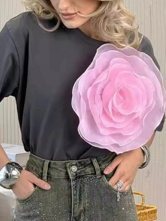 Flower Round Neck Short Sleeve T-Shirt Grey Trendsi ef6973e5-6d15-42c2-94ce-db8b4e635431-Max-Origin