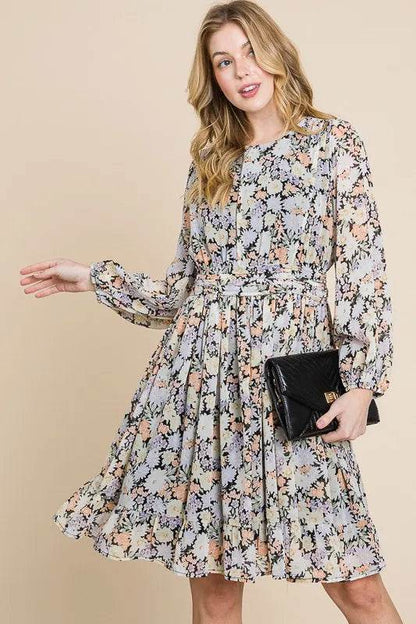 Lime 'N' Chili Chiffon Floral Print Belted Dress with Back Zipper BLACK FLORAL Trendsi ef6f11dd1cac45d1b32cb0b78b35f1bd-Max-Origin