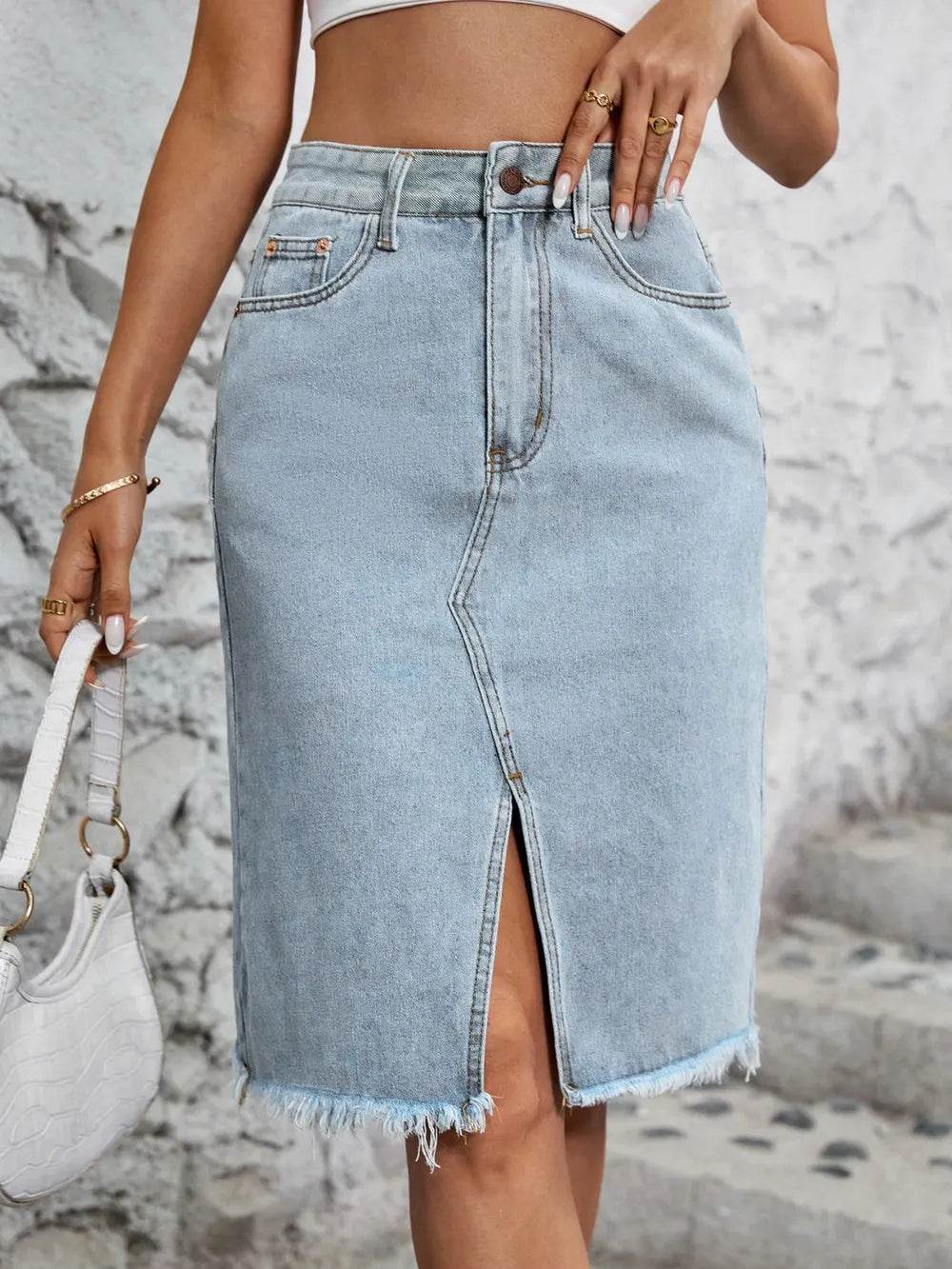Raw Hem Slit Denim Skirt Light Trendsi efc54981-abaf-4335-98f8-d9c39f688f70-Max
