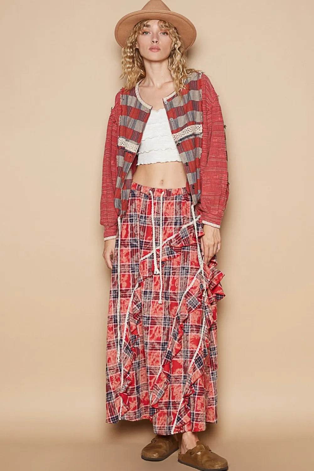 POL Round Neck Long Sleeve Plaid Shirt Trendsi efc8dbdf-427a-4a82-844b-15146916afb0-Max