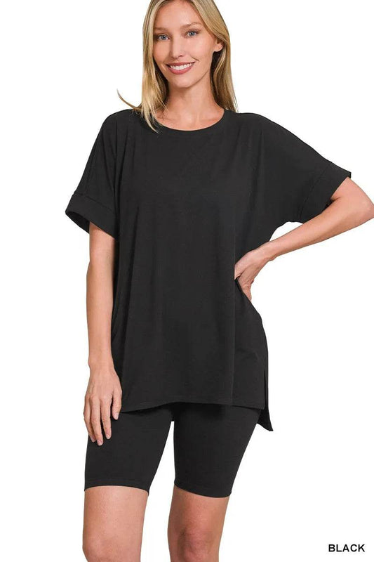 Zenana Brushed Dty Microfiber Round Neck Top and Biker Shorts Set BLACK Trendsi efc8ffd79e904b188c93494c7dc62cd4-Max-Origin