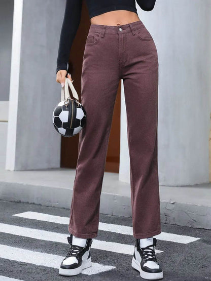 Straight Leg Jeans with Pockets Dark Brown Trendsi efcc45a8-4575-487a-ac03-a6d037e8ff98-Max