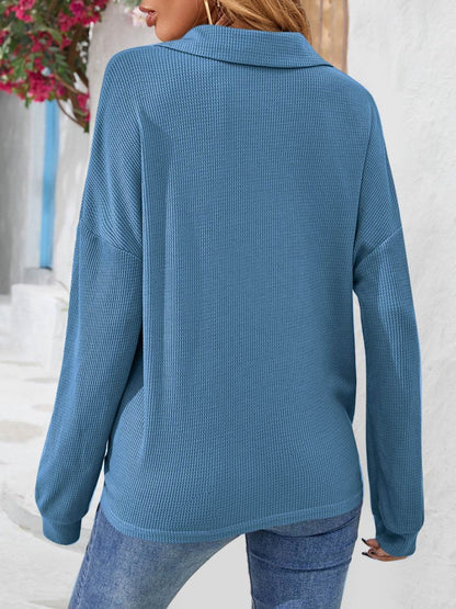 Half Button Collared Neck Long Sleeve Top Trendsi efeff980d0a549b681d9aa9b7c7c3aed-Max