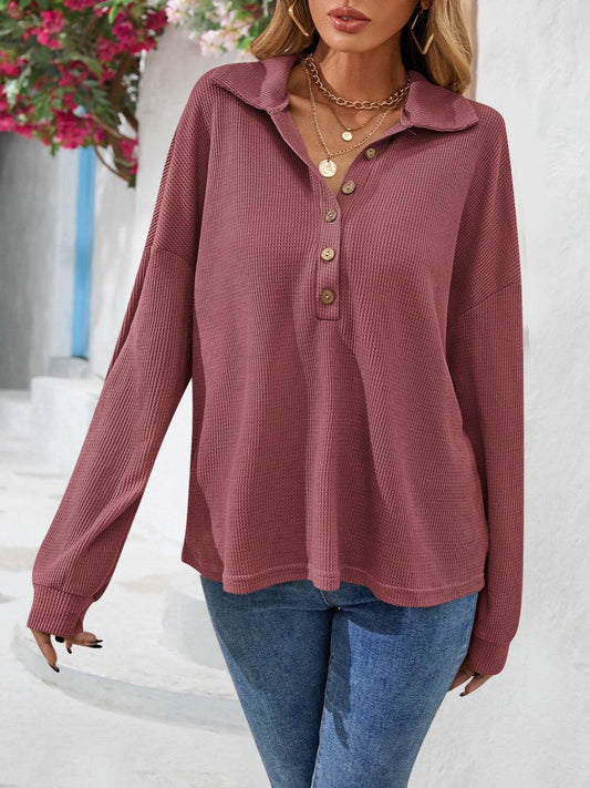 Half Button Collared Neck Long Sleeve Top Trendsi eff1344dfbe34026b9a8f61e08f0a147-Max
