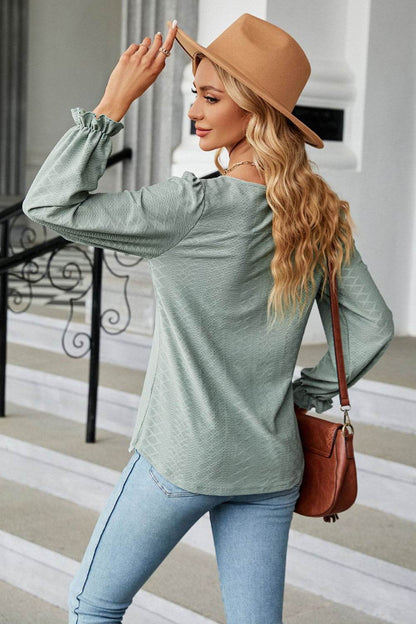 Round Neck Flounce Sleeve Blouse Trendsi f02262b2da784c9a813a19cf88baa2c3-Max