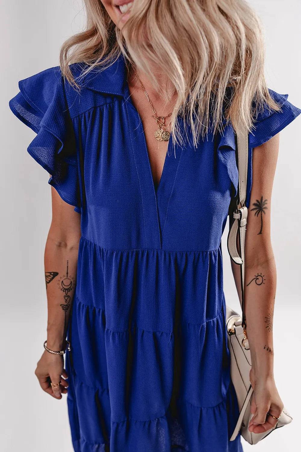 Ruffled Short Sleeve Collared V Neck Tiered Midi Dress Trendsi f0323c17-2c0c-4dd0-805d-bb21bba405b0-Max