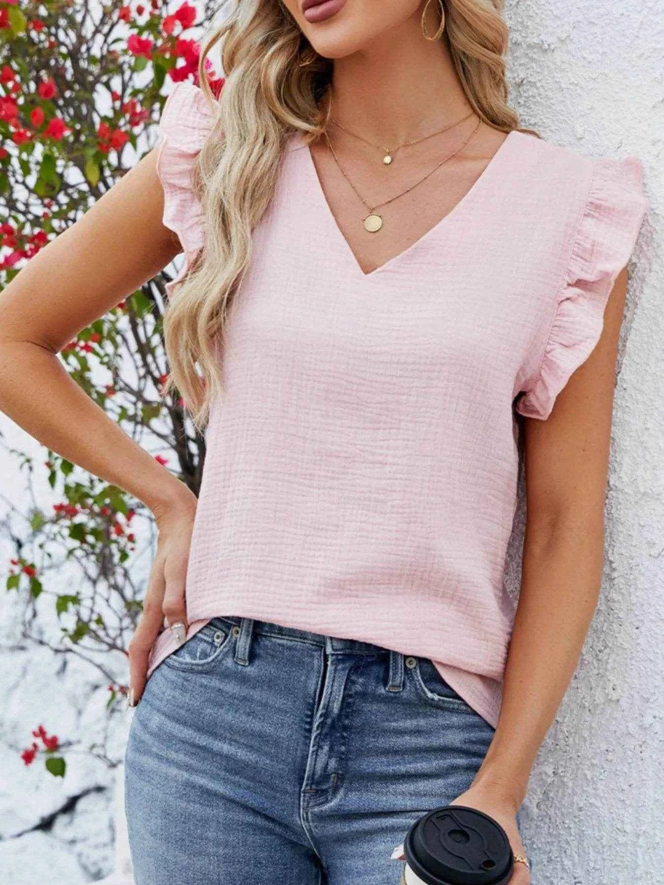 V-Neck Ruffled Sleeve Top Trendsi f0370b17-4db1-4233-8afe-35d17f374d53-Max-Origin