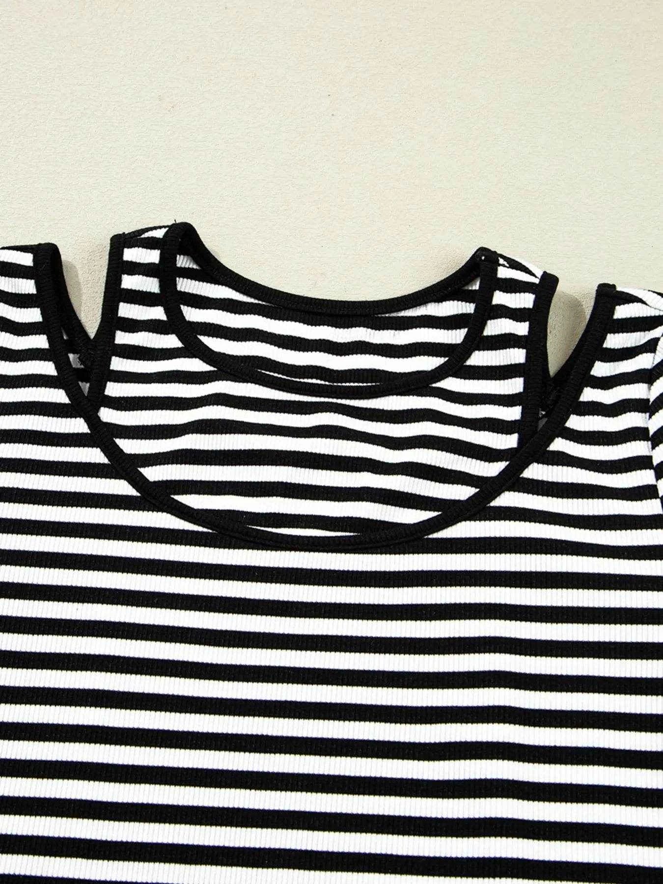 Stripe Double-layer Cold Shoulder Long Sleeve Top Trendsi f099cda87c63497591f1deb9afb2821c-Max-Origin