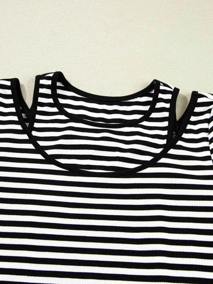 Stripe Double-layer Cold Shoulder Long Sleeve Top Trendsi f099cda87c63497591f1deb9afb2821c-Max-Origin