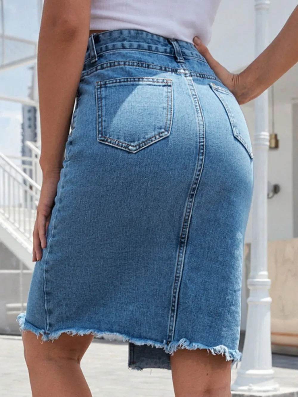 Raw Hem Slit Denim Skirt Trendsi f0a09326-e8ac-4c0b-b722-7f0bbf4e7621-Max