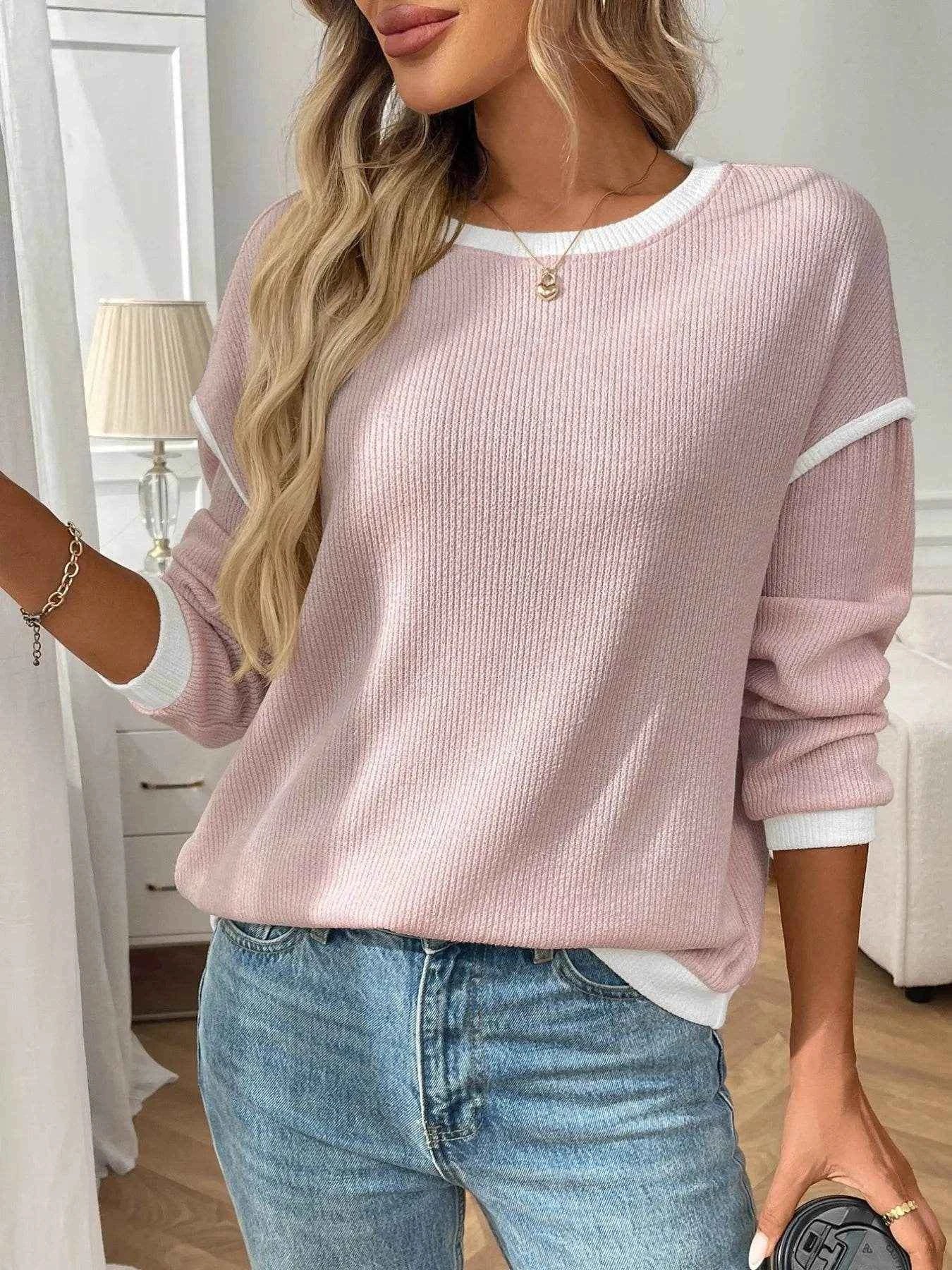 Ribbed Contrast Trim Long Sleeve Top Trendsi f0ac8abd-bd5f-4926-85cf-f11bd809286b-Max-Origin