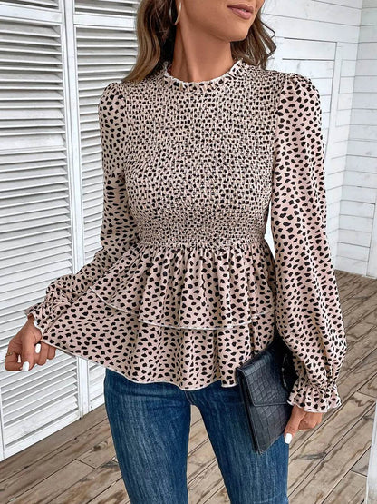 Perfee Printed Round Neck Smocked Flounce Sleeve T-Shirt Trendsi f0d3210182f84e9d8701126b19681bf7-Max