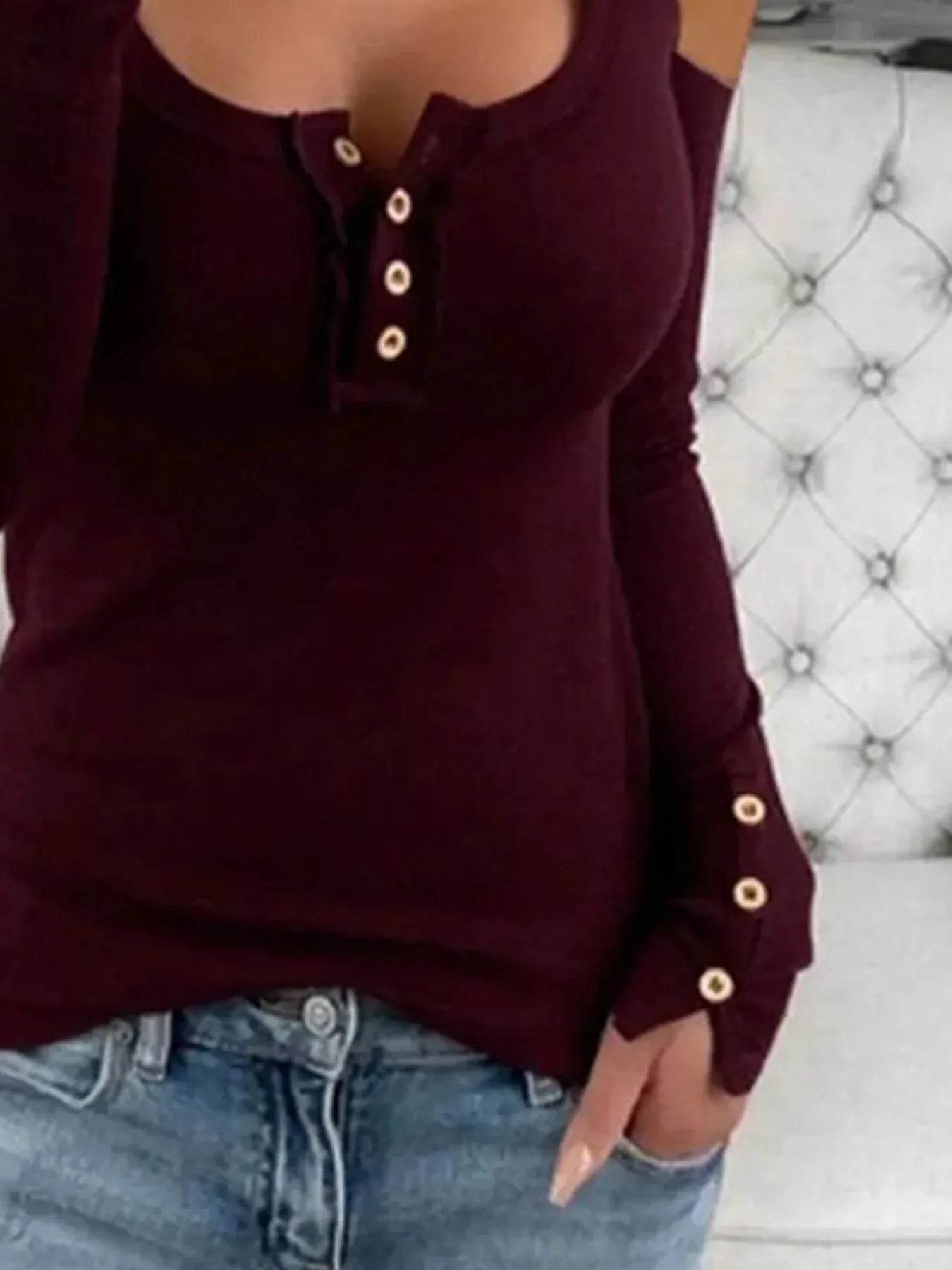 Cold Shoulder Ribbed Henley T-Shirt with Button Detail Trendsi f1168d73-a452-4740-9ade-c2a2523226cf-Max-Origin