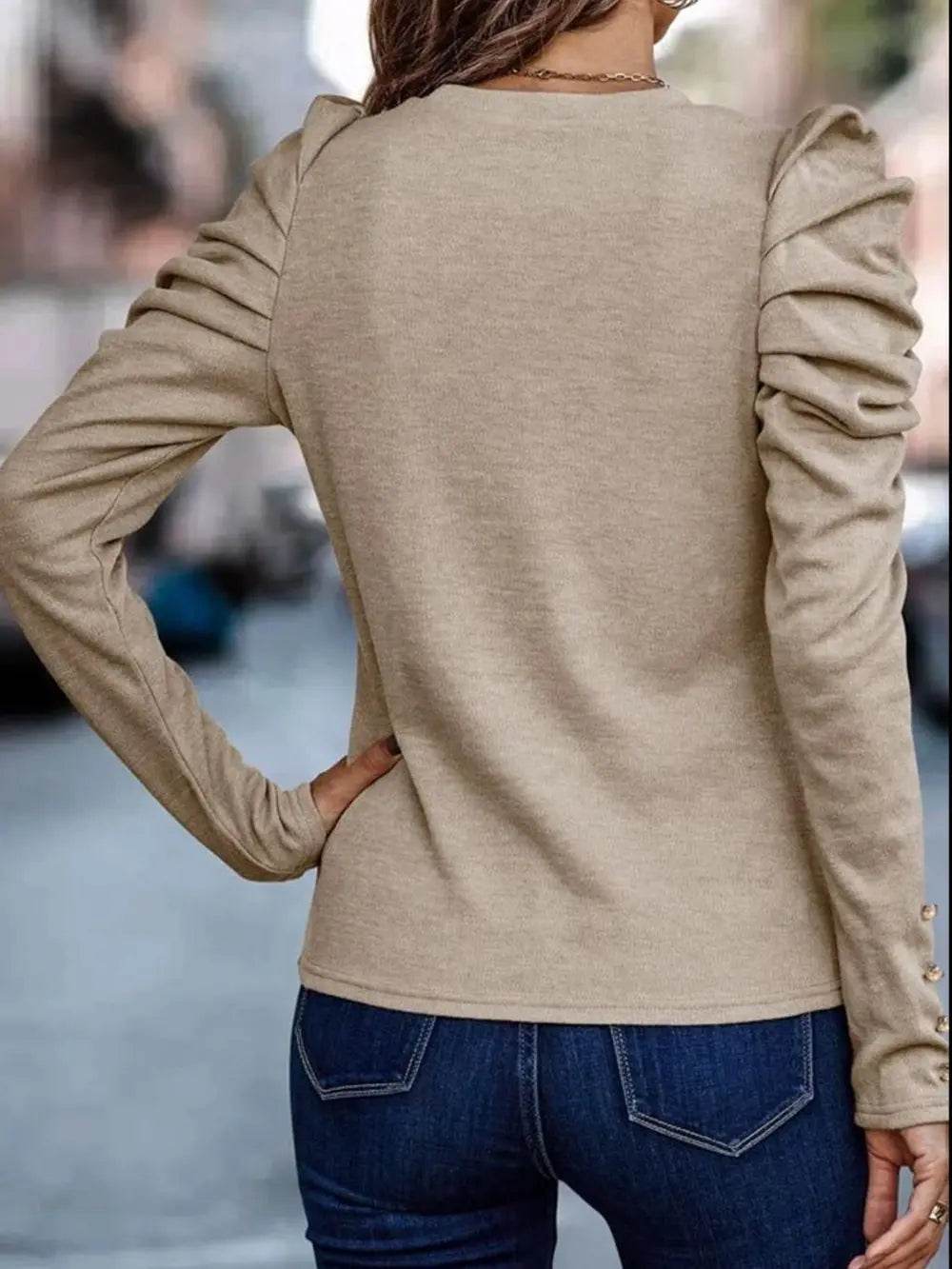 Round Neck Puff Sleeve Sleeve Blouse Trendsi f1182be50703449b9e6556d7eaf82aba-Max