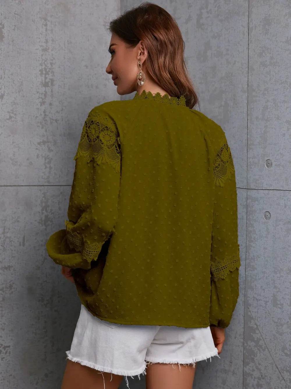 Crochet Tassel Tie Neck Long Sleeve Blouse Trendsi f123879e3b204defa13682247f364c49-Max