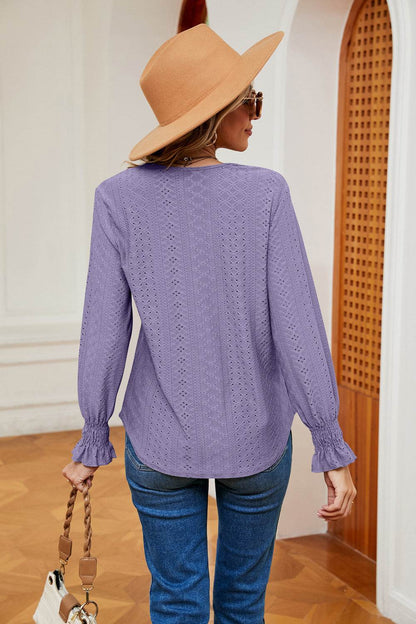 Contrast Flounce Sleeve Blouse Trendsi f12e5a5bcba341ce99b3e6339faac24f-Max