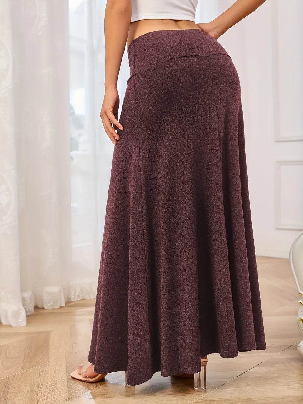 Solid Elastic Waist Maxi Skirt Trendsi f155dae1-1387-41e2-89b5-01cec810dc19-Max