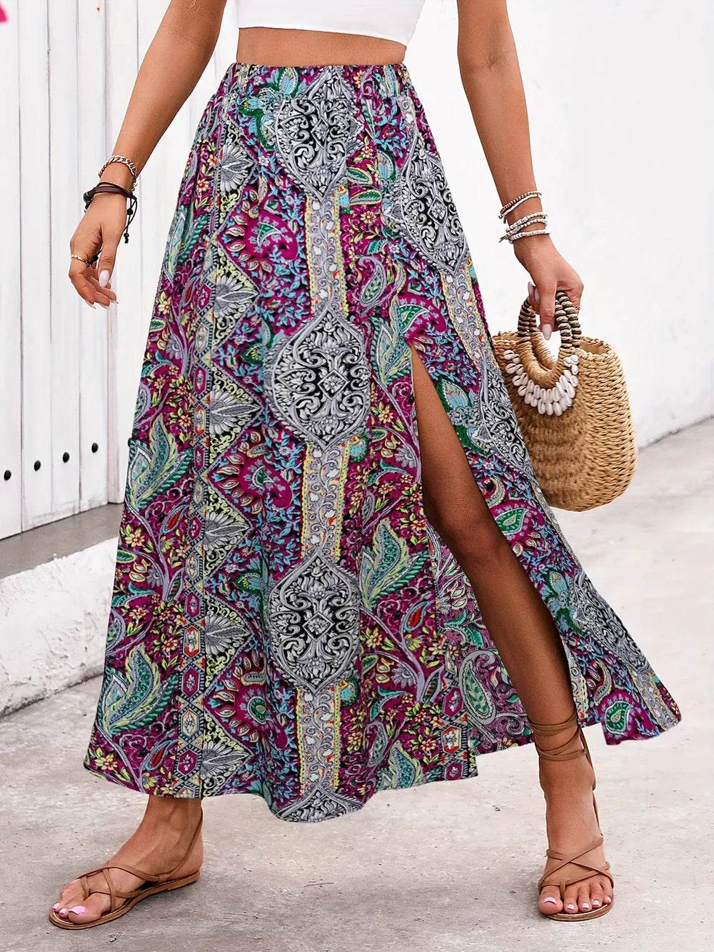 Slit Printed Elastic Waist Skirt Deep Purple Trendsi f1614f4d-e329-432b-aad3-3e5fd0a3e030-Max