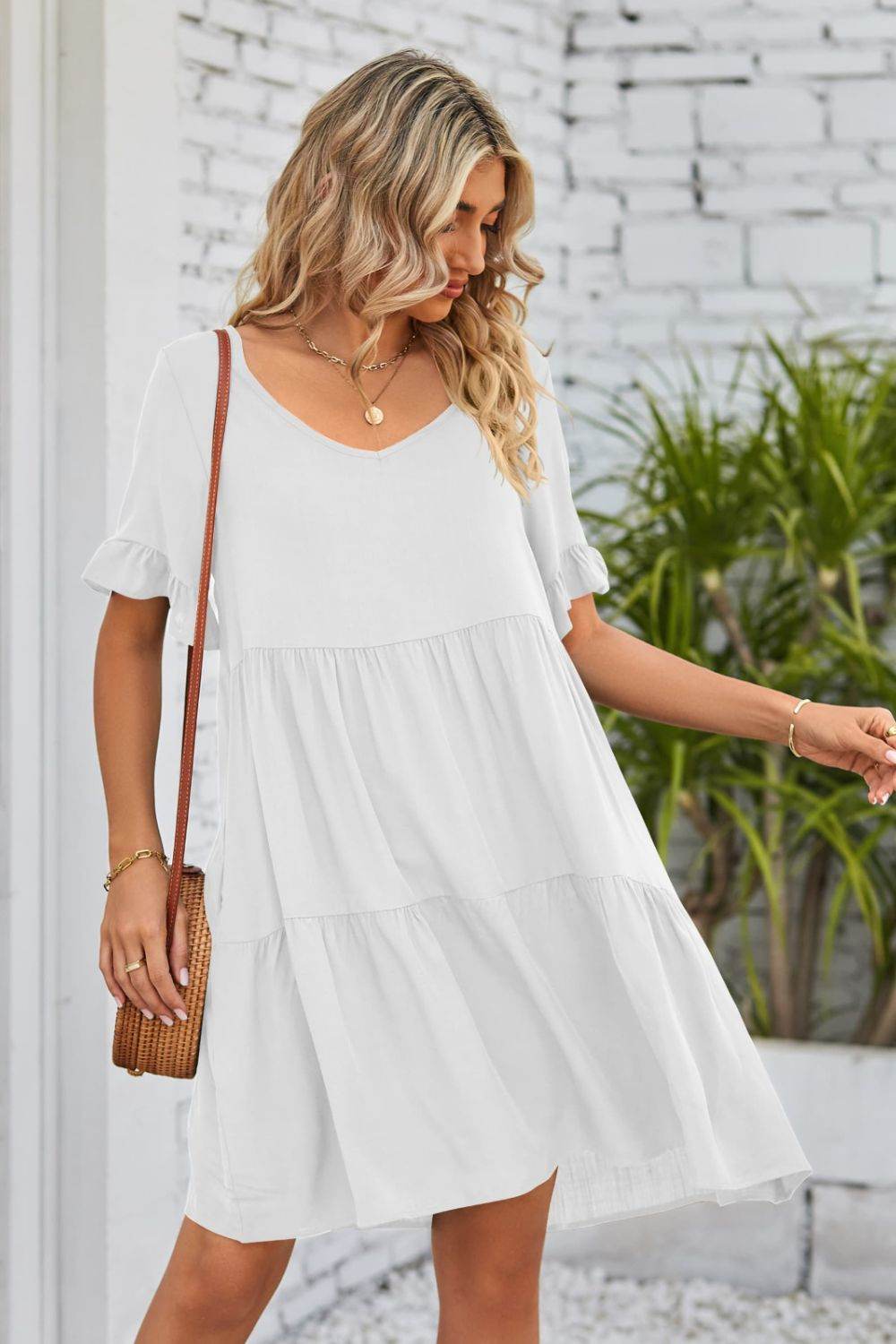 Mandy V-Neck Flounce Sleeve Tiered Dress Trendsi f166996b87924cc59b1a381c39182ce9-Max