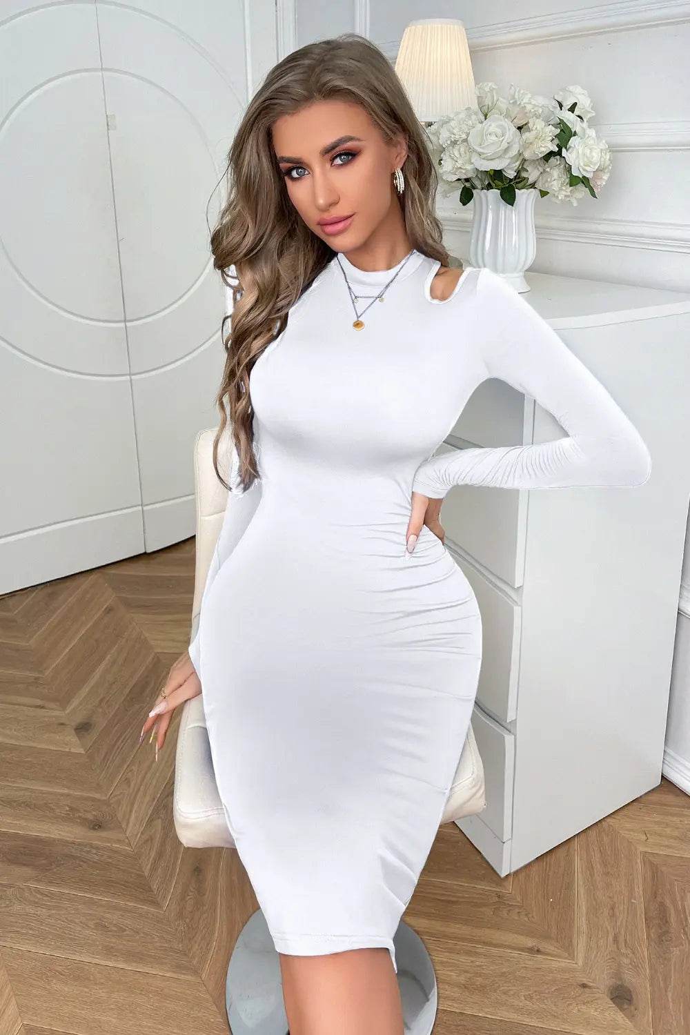Cutout Long Sleeve Pencil Dress Trendsi f207e579f6744ce2bd8fea198e0b713c-Max