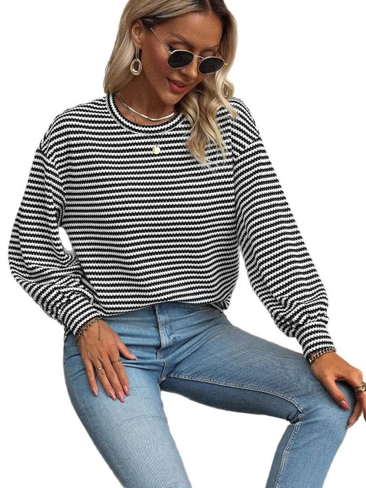 Striped Round Neck Lantern Sleeve Top Trendsi f22850b468774ad5833aac5f9e87881a-Max-Origin
