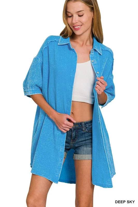 Zenana Washed Double Gauze Button Down Shirt Dress Trendsi f22ad7d9526043daa19f32cdd581678a-Max-Origin