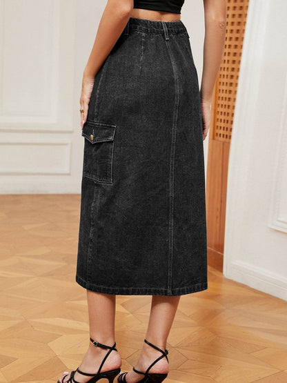 Button Down Midi Denim Skirt Trendsi f24d642742d542a4bfc8add54b026343-Max