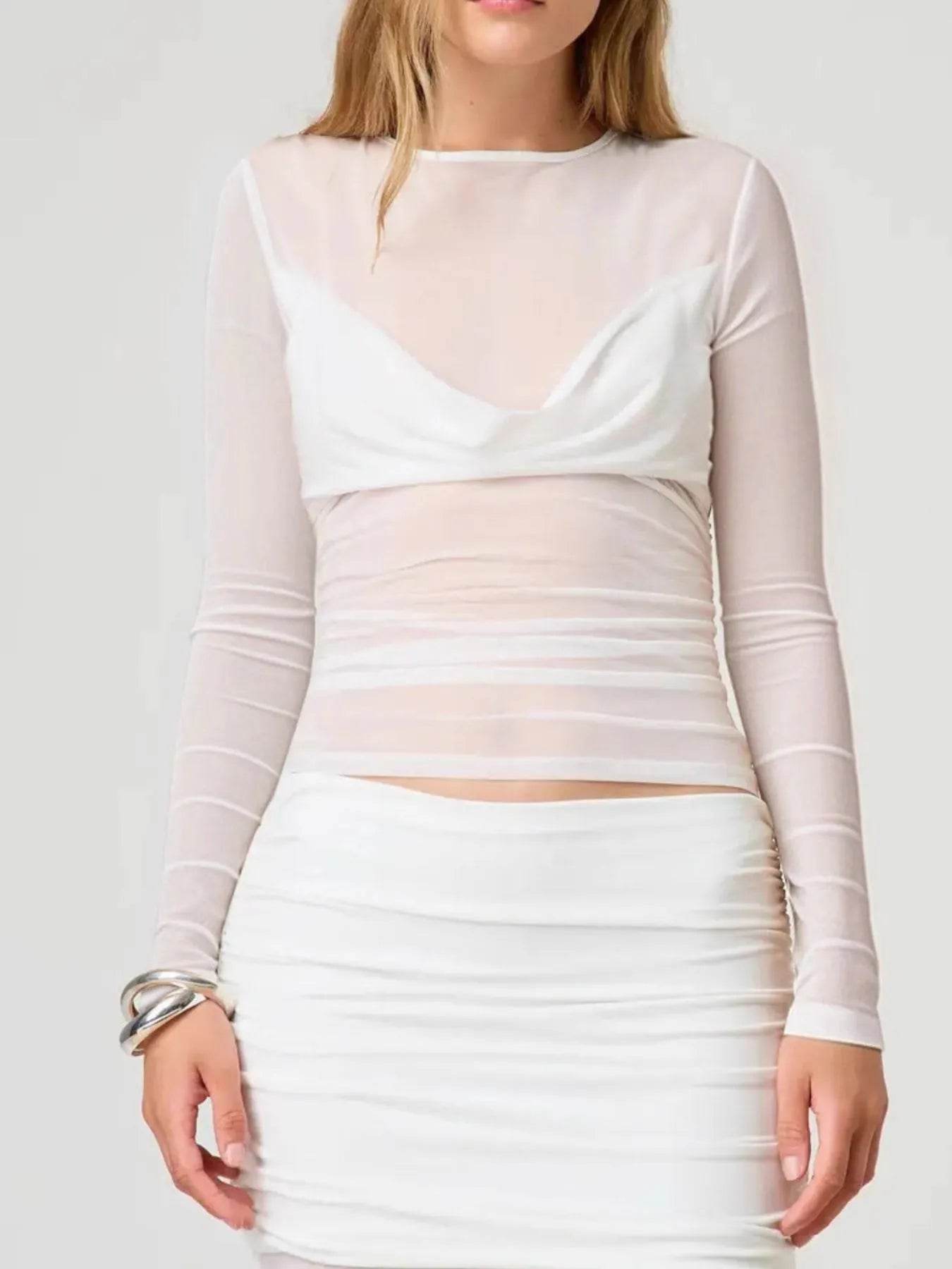Ruched Mesh Long Sleeve Top White Trendsi f25c5366-7ec8-4073-912d-8014606dacb9-Max-Origin
