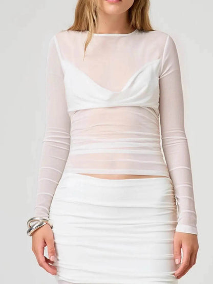 Ruched Mesh Long Sleeve Top White Trendsi f25c5366-7ec8-4073-912d-8014606dacb9-Max-Origin