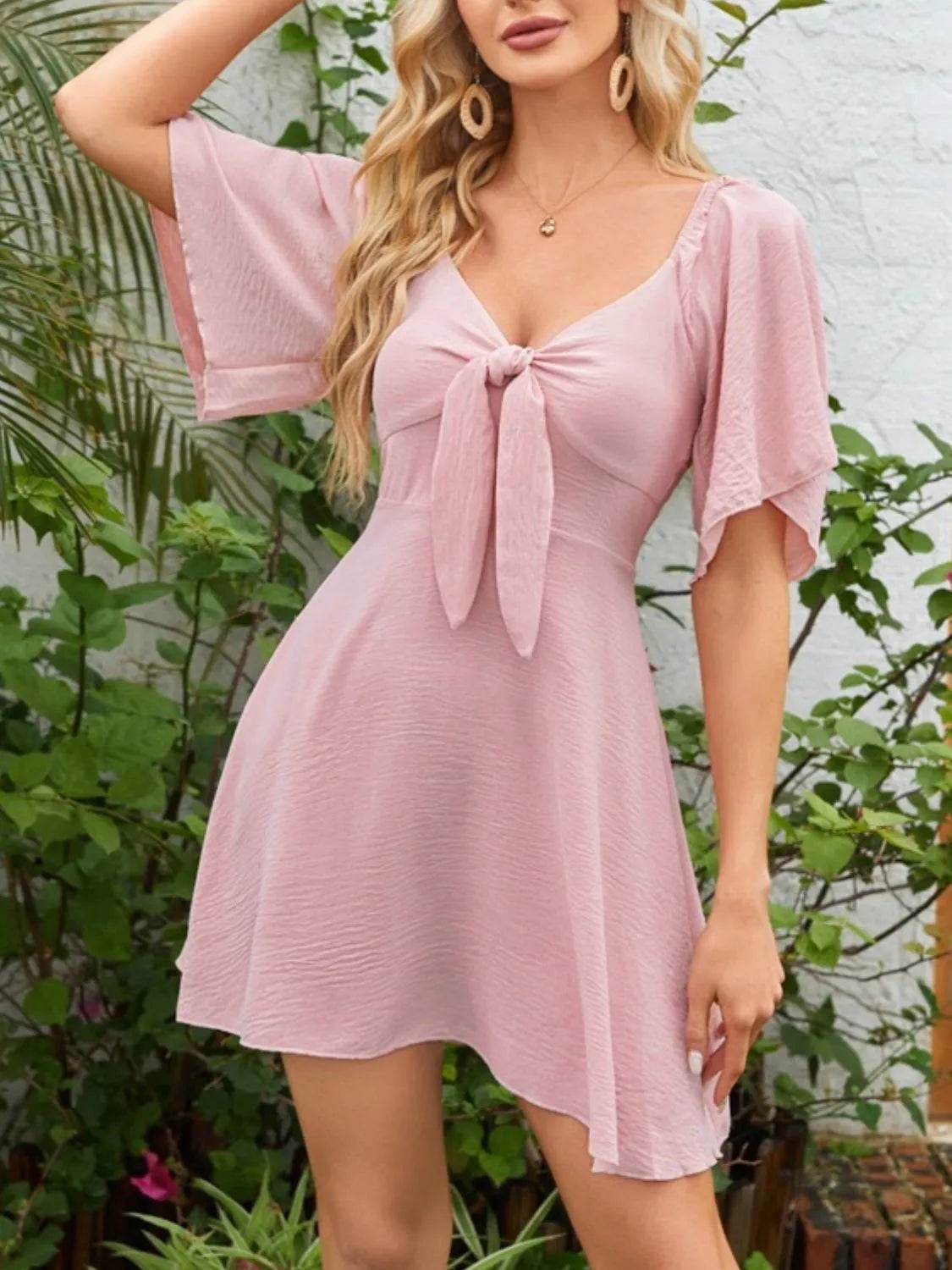 Smocked Back Knotted Flutter Sleeve Dress Trendsi f27197ab-24de-418d-9cad-5f1ef73cb710-Max-Origin